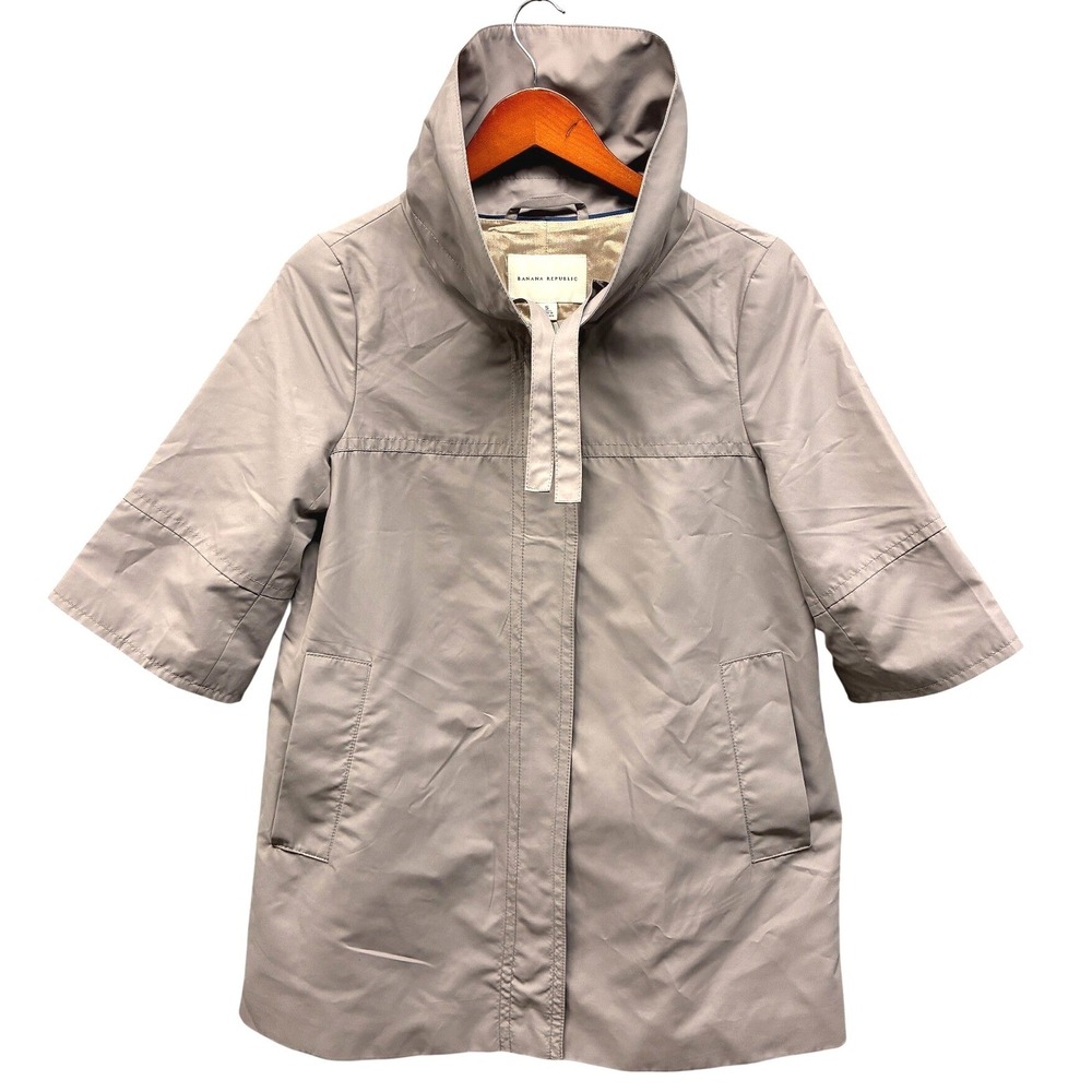 Banana Republic A-Line Swing Raincoat Women's Small Jacket Taupe 3/4 Sleeve